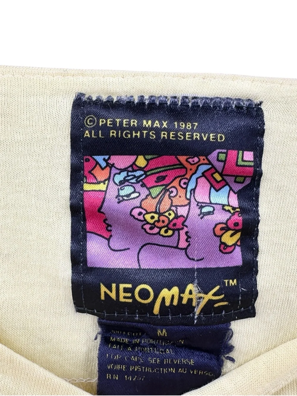 Peter Max NEOMAX T Shirt Vtg 80s Zero Man Art Button Top - Picture 4 of 4